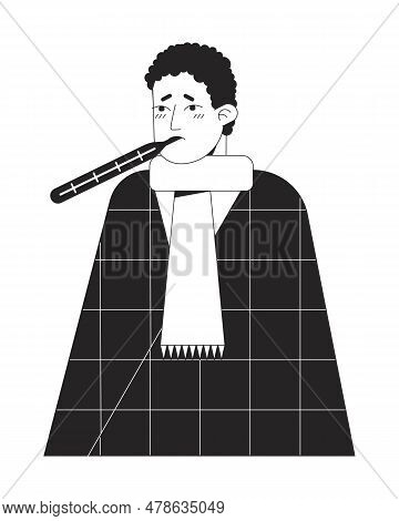 Man Having Fever Flat Line Black White Vector Character