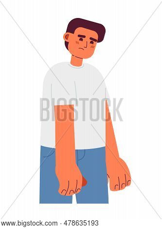 Sad Caucasian Young Man Semi Flat Colorful Vector Character