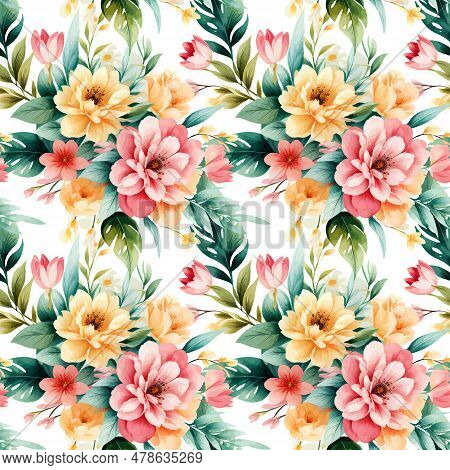 Floral Shape Watercolor Seamless Pattern. Vector Illustration.