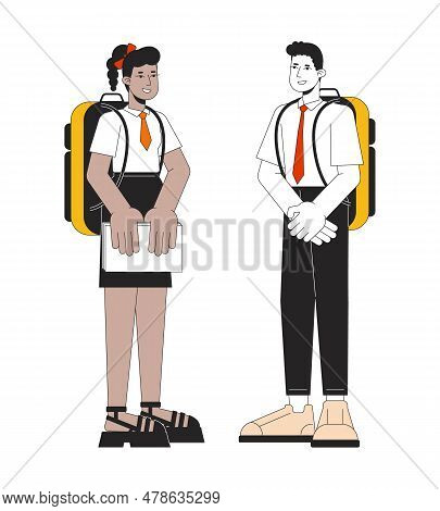 Teenagers In School Uniform Communicate In School Uniform Flat Line Color Vector Characters
