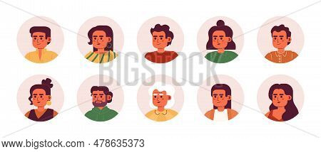 Happy Hispanic People Semi Flat Colour Vector Character Heads Pack