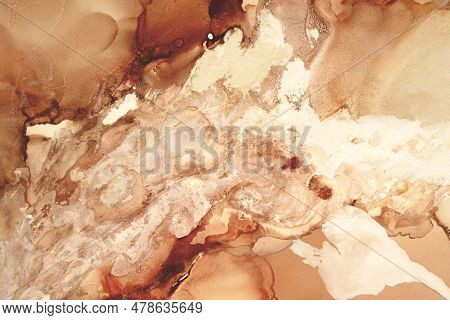 Modern Hand Painted Watercolor Texture. Liquid Brown Color Painting. Stylish Creative Alcohol Ink Ar