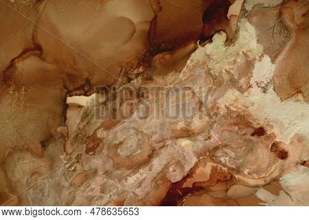 Modern Hand Painted Watercolor Texture. Liquid Brown Color Painting. Stylish Creative Alcohol Ink Ar