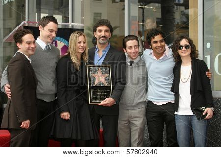 Chuck Lorre with the cast of 'Big Bang Theory'  at the Ceremony Honoring Chuck Lorre with the 2,380th Star on the Hollywood Walk of Fame. Hollywood Boulevard, Hollywood, CA. 03-12-09