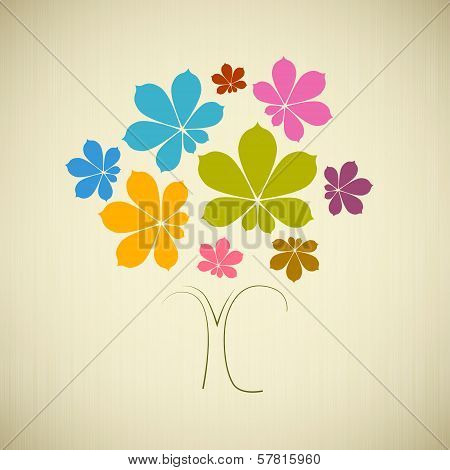 Abstract Vector Colorful Tree On Old Paper Background