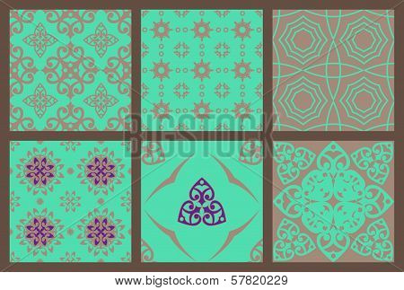 Set Of Seamless Patterns Brown Turquoise