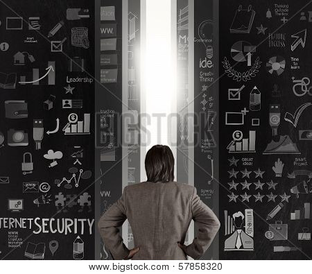 Opened Concrete Wall In Layer With Hand Drawn Business Stategy As Concept