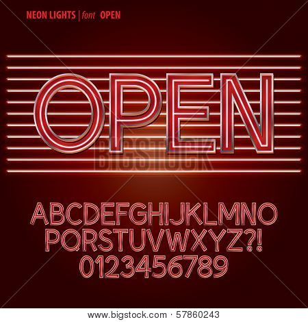 Red Neon Lights Alphabet And Digit Vector