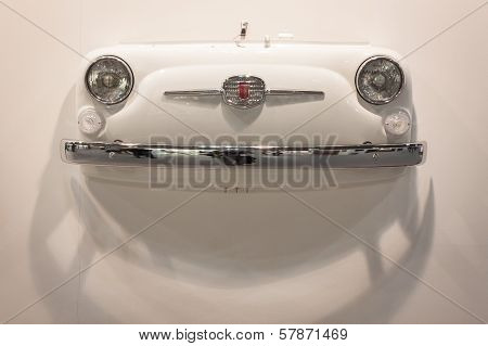 Frontal Part Of A Fiat 500 Car On Display At Homi, Home International Show In Milan, Italy
