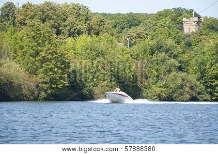 A Motorboat in The Main in Schweinfurt, Germany