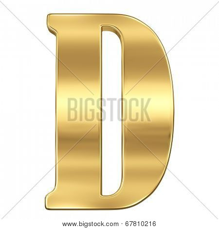 Letter D from gold solid alphabet.