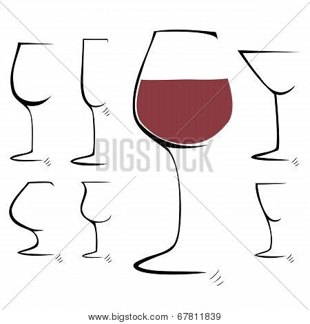 Hand drawing sketch. Set of goblet, wineglass. Vector illustration.