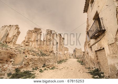 Vintage style picture of the ruined town of Belchite. Was destroyed during the Spanish civil war in