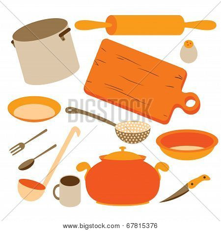 vector set of kitchen tools isolated on the white background