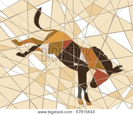 Colorful mosaic illustration of a kicking donkey