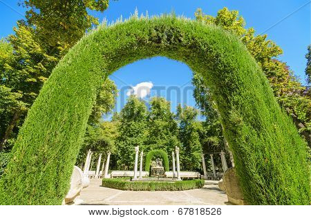 Archway in Aranjuez royal palace gardens Spain.
