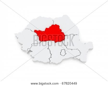 Map of Central Region Development Romania. 3d