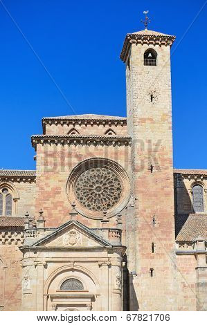 Detail of the facade of St Mary Cathedral in Siguenza Guadalajara Spain.