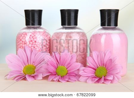 Aromatherapy minerals - colorful bath salt on light background