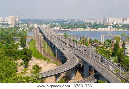 View Of Highway And Railway Bridges From A Hill Over The Dnieper River
