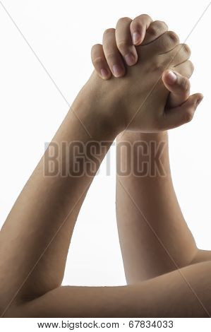 Young Hand Make Embracing Hands Gesture