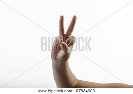 Young Hand Make 2 Fingers Gesture