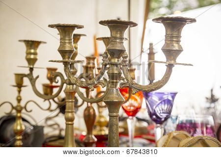 Old Candle Stand Out Of Brass On A Flea Market
