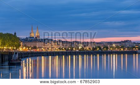 View On Bordeaux In The Evening - France