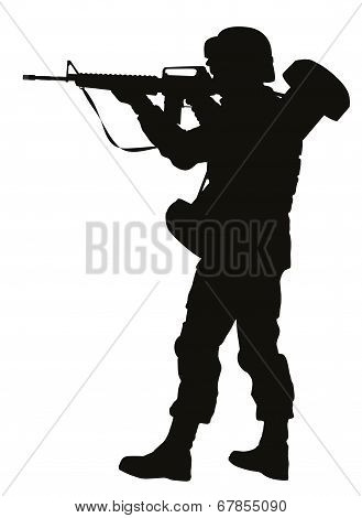 Aiming soldier. Warriors Theme