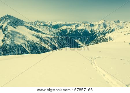Ski Trail With Valley In The Back