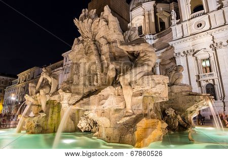 Fontana Dei Quattro Fiumi In Rome, Italy