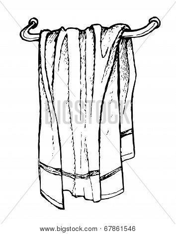 Hand Drawn illustration -  Bath Towel. Line Art. Illustration