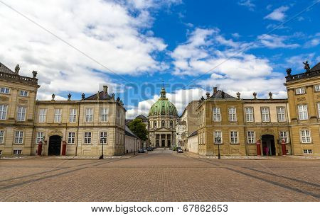 Amalienborg Palace And Marmorkirken In Copenhagen, Denmark