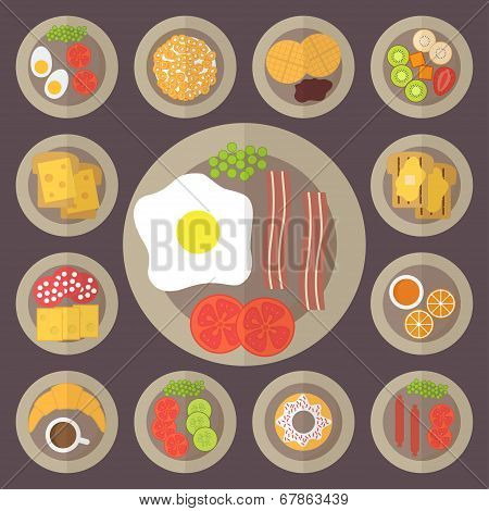 Breakfast vector icons set.