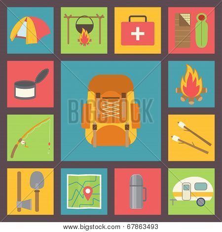 Camping vector icons set