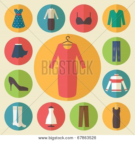 Woman clothing vector icons set
