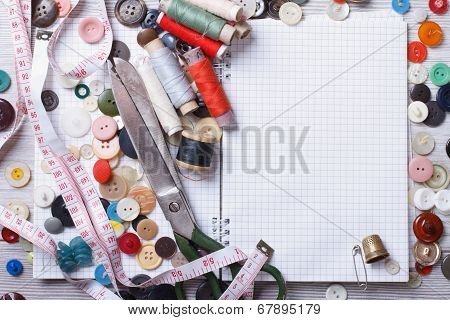 Background Of Sewing: Scissors Close Up Top View