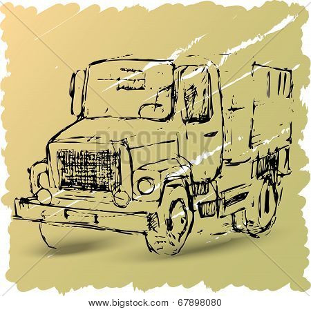 Sketch of a truck on a brown background