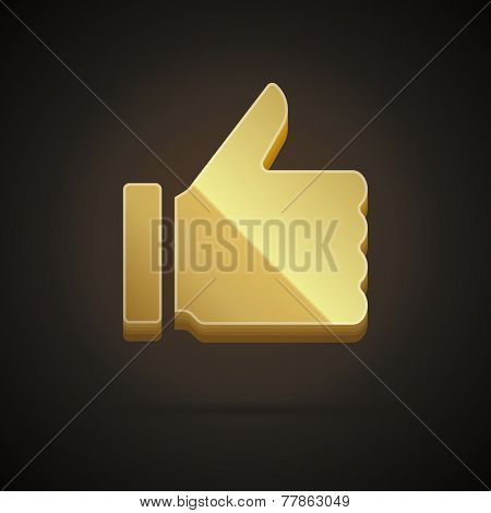 3d Thumb up icon from shiny gold vector design element