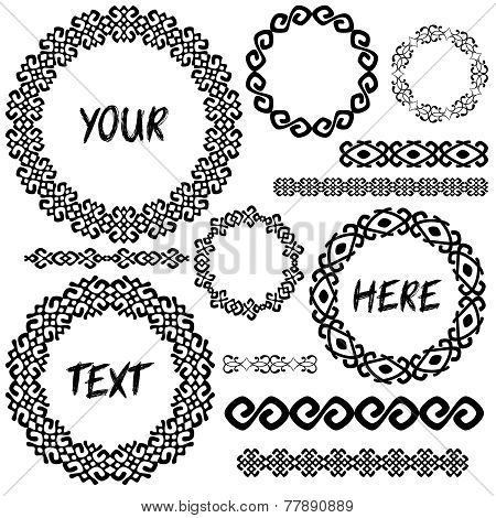 Vintage geometic elements round frames and borders in mega set