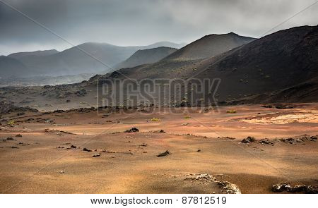 beautiful mountain landscape with volcanoes in Timanfaya National Park in Lanzarote, Canary Islands