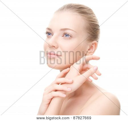 Beauty young woman loking at the side.