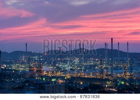 Oil Refinery Power Station At Twilight