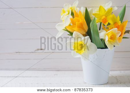 Background With Fresh Tulips And Narcissus