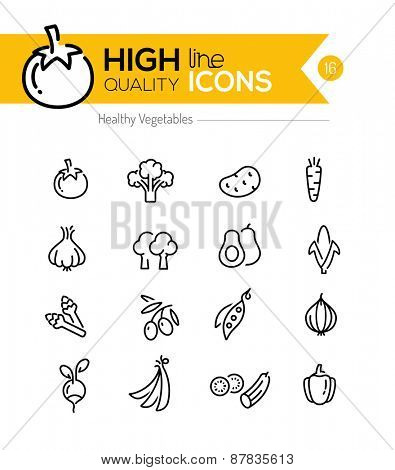 Vegetables Line Icons including: tomato, broccoli, carrot etc..