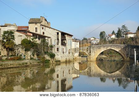 Nerac Is The Ancient French Town Lying On Both Sides Of The Baise River. The Medieval Buildings And 