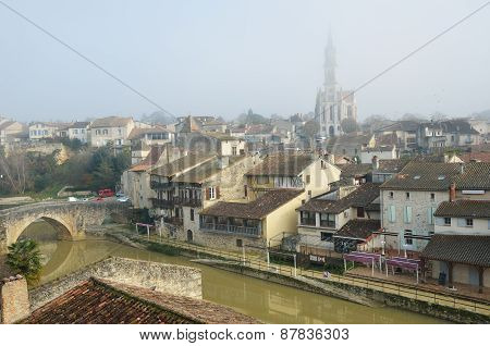 Nerac Is The Ancient French Town Lying On Both Sides Of The Baise River. The Medieval Buildings And 