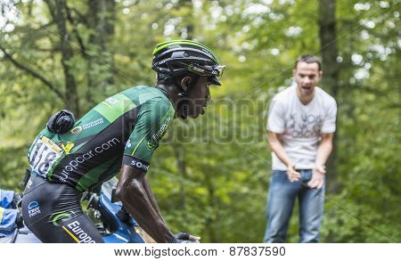 The Cyclist Kevin Reza Climbing Col Du Platzerwasel - Tour De France 2014