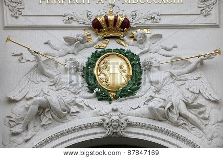 VIENNA, AUSTRIA - DECEMBER 10: Emperors crown Symbol at Hofburg, Vienna, Austria on December 10, 2011.