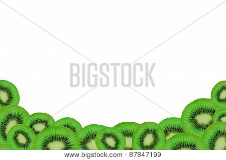 Horizontal frame made of sliced kiwi isolated on white background
